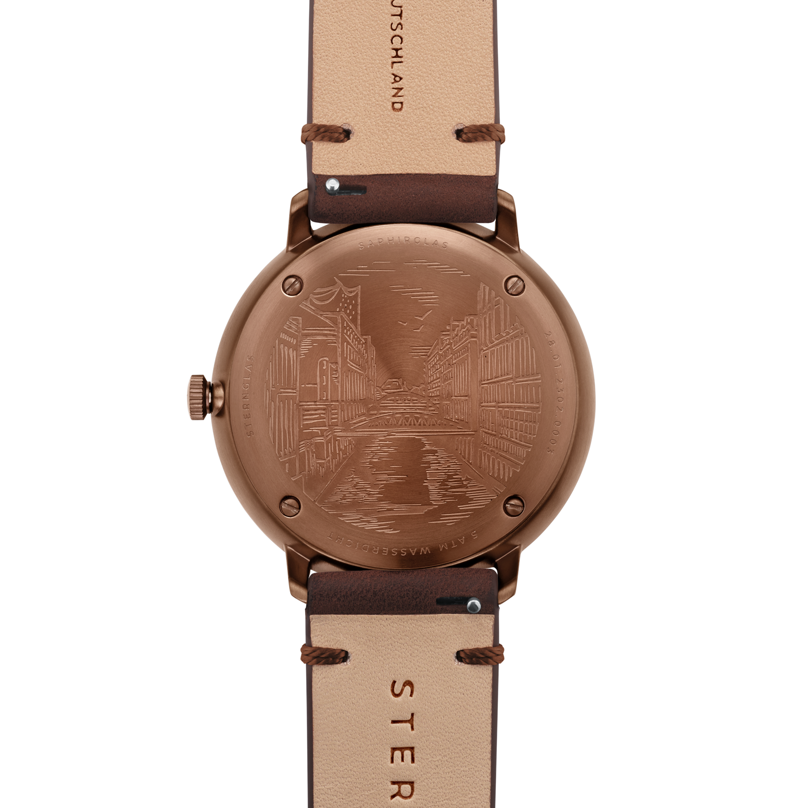 Sternglas Hamburg 42mm in Bronze-Optik mit dunkelblauem Ziffernblatt / Quarz – Bild 3